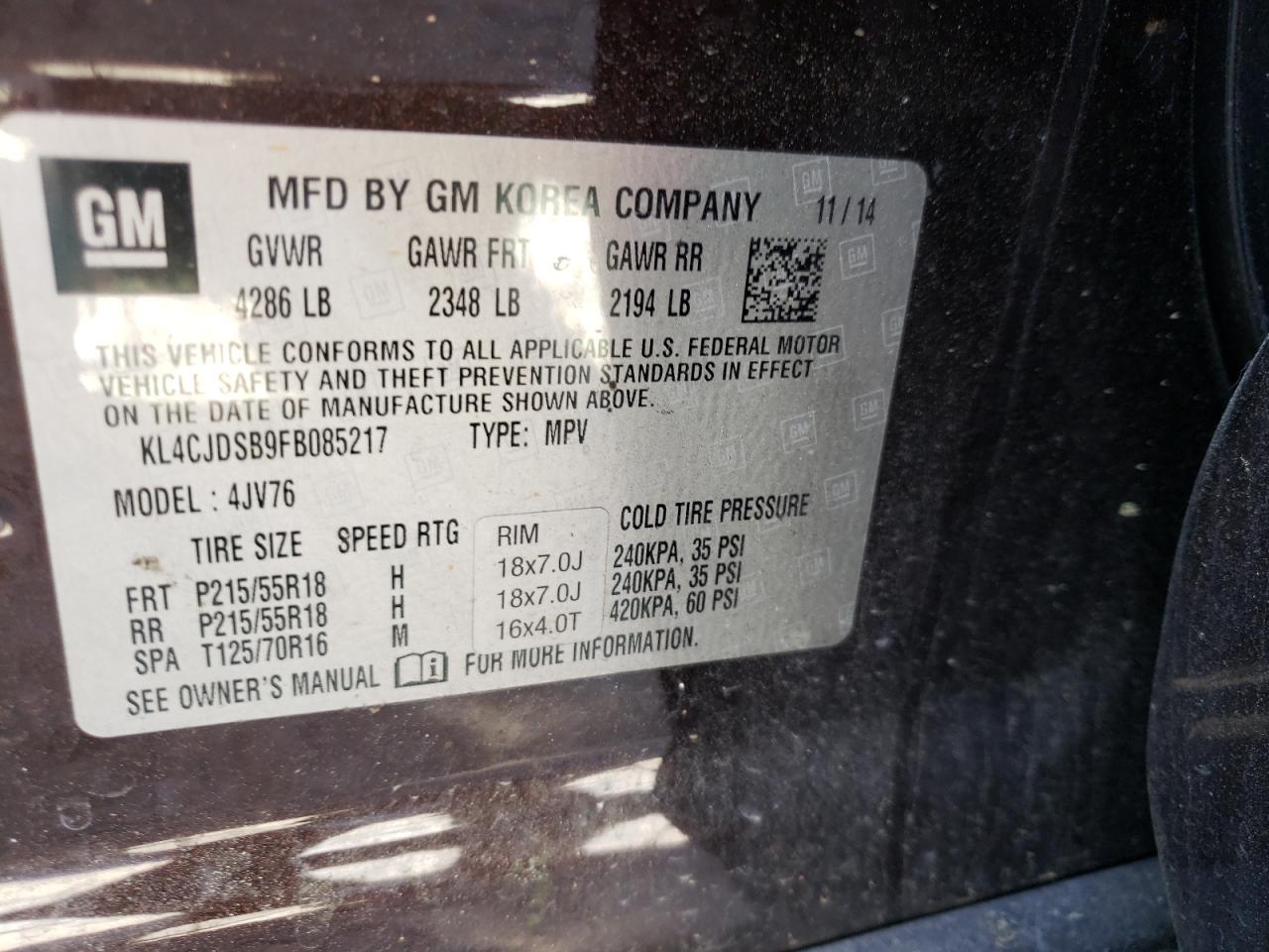 Photo 10 from auction – 2015 BUICK ENCORE PRE with VIN KL4CJDSB9FB085217