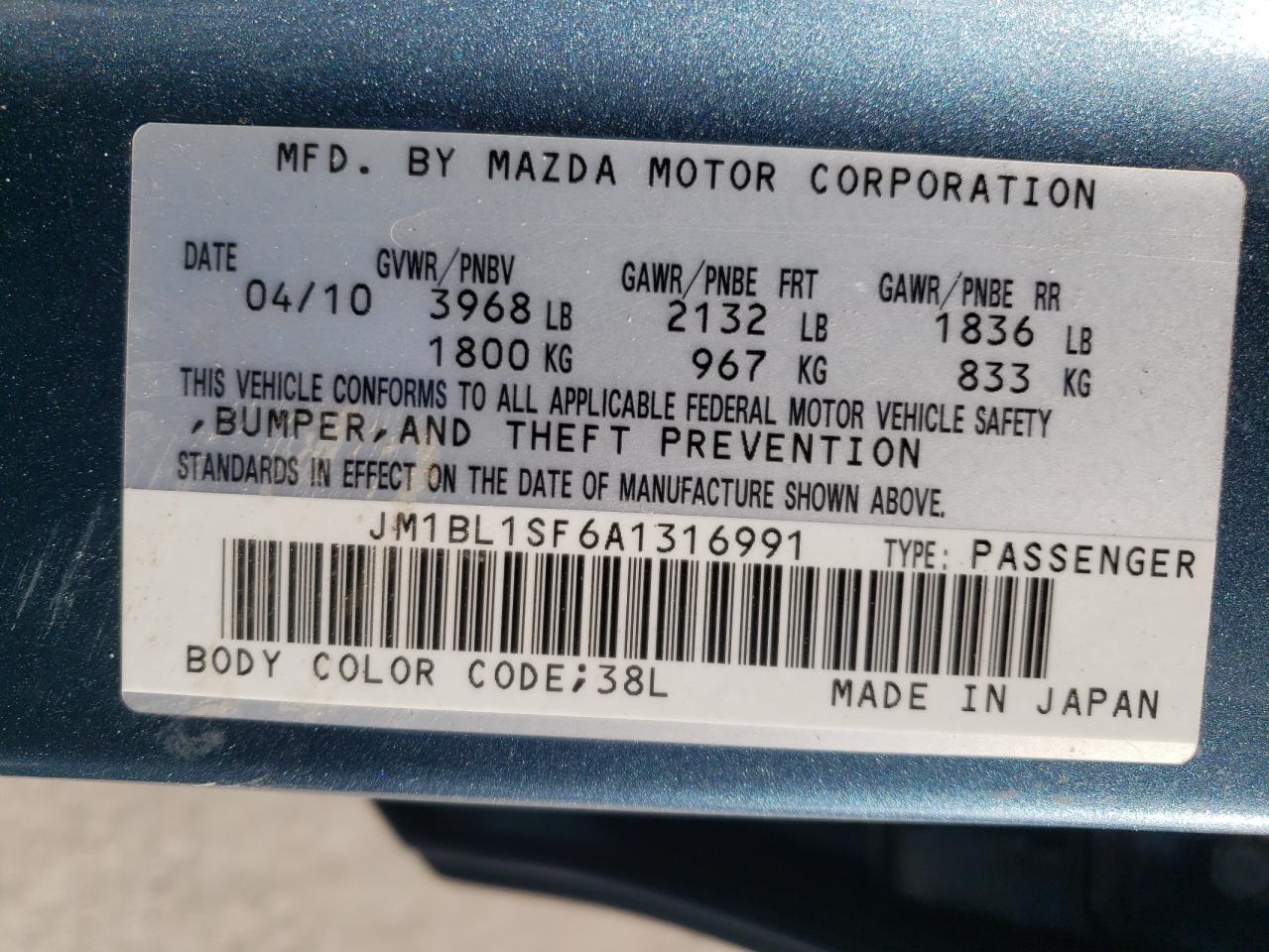 Photo 10 from auction – 2010 MAZDA 3 I with VIN JM1BL1SF6A1316991