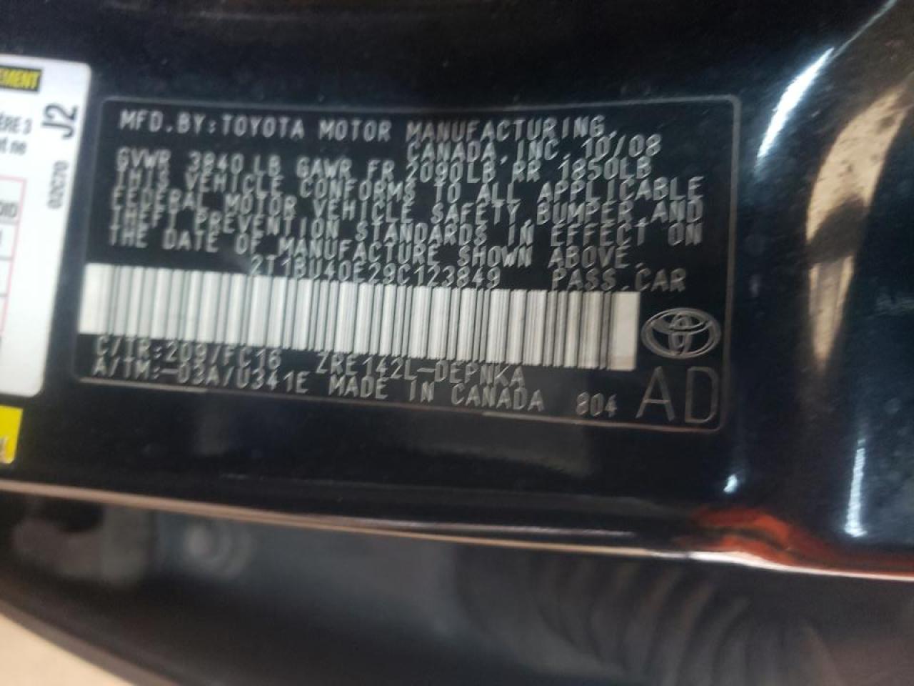 Photo 10 from auction – 2009 TOYOTA COROLLA with VIN 2T1BU40E29C123849