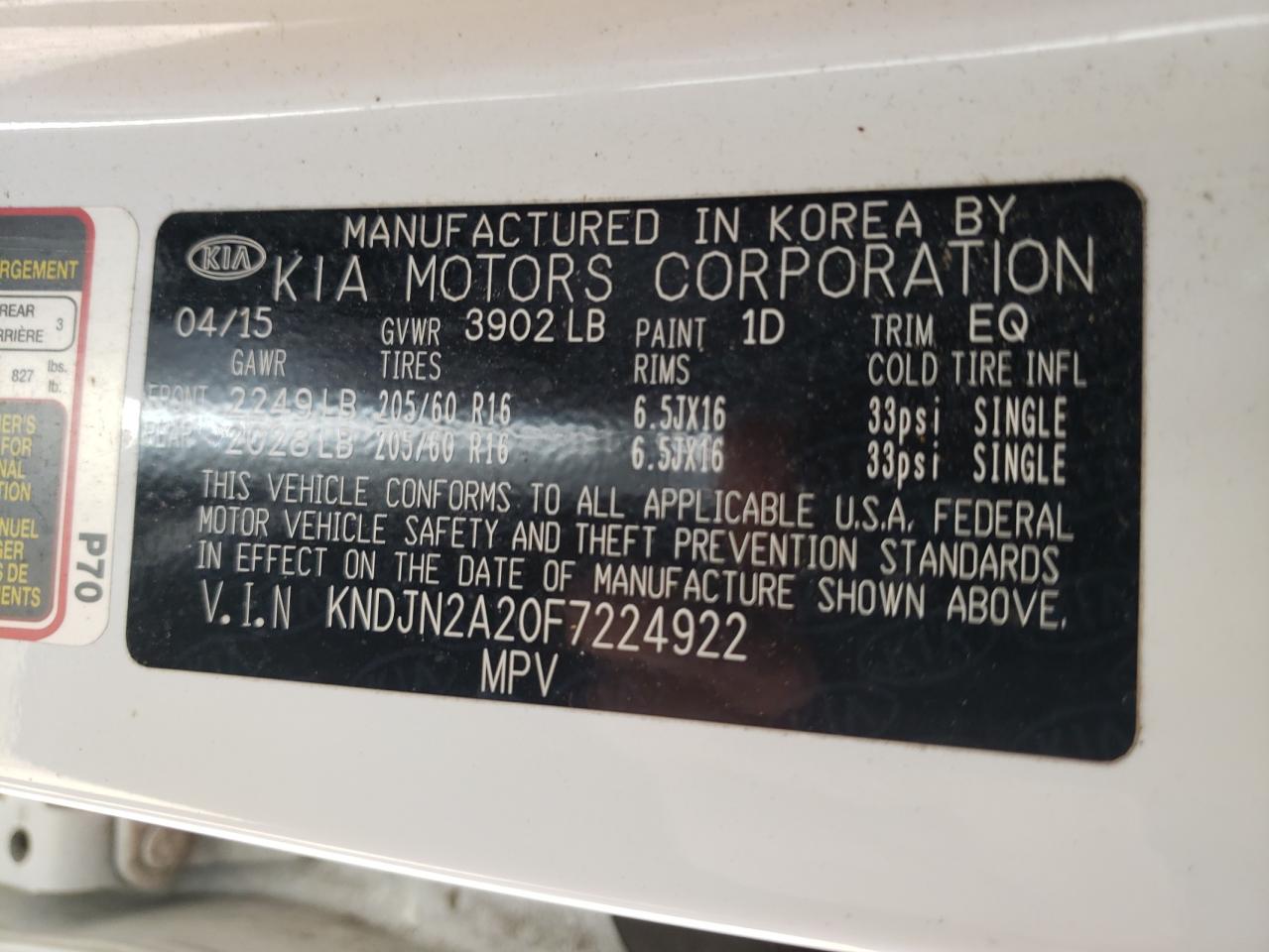 Photo 10 from auction – 2015 KIA SOUL with VIN KNDJN2A20F7224922