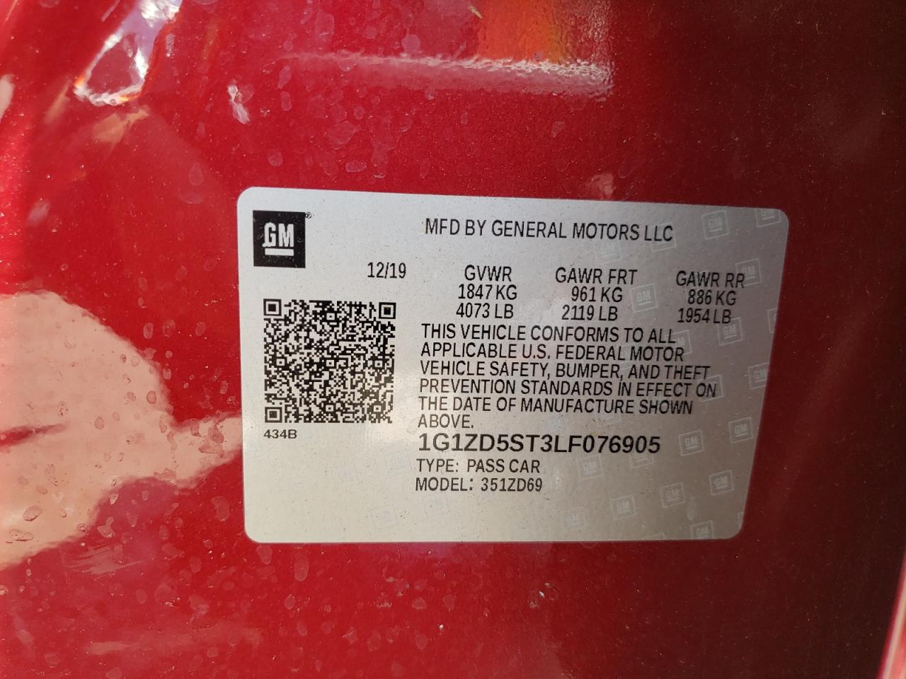 Photo 10 from auction – 2020 CHEVROLET MALIBU LT with VIN 1G1ZD5ST3LF076905