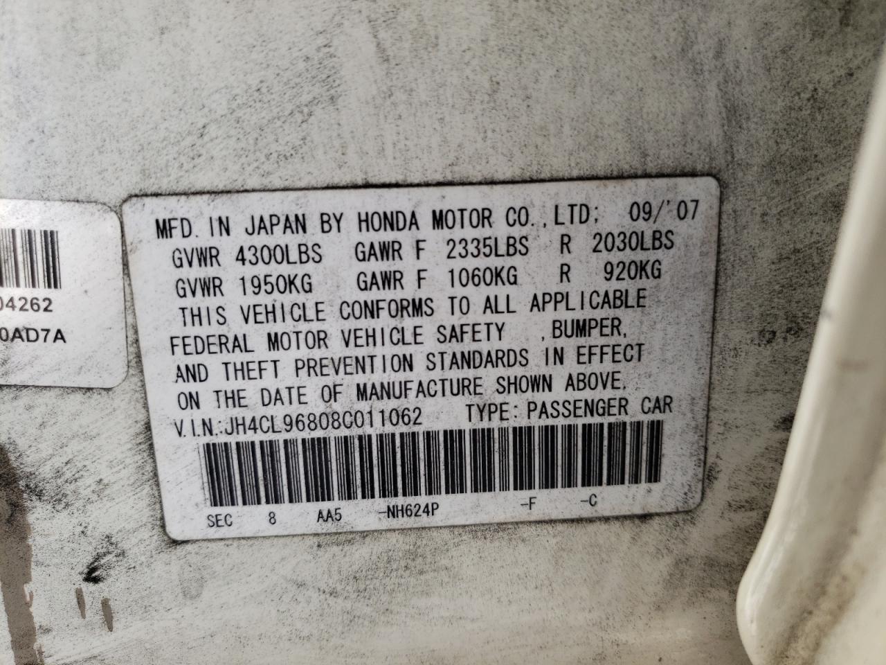 Photo 10 from auction – 2008 ACURA TSX with VIN JH4CL96808C011062