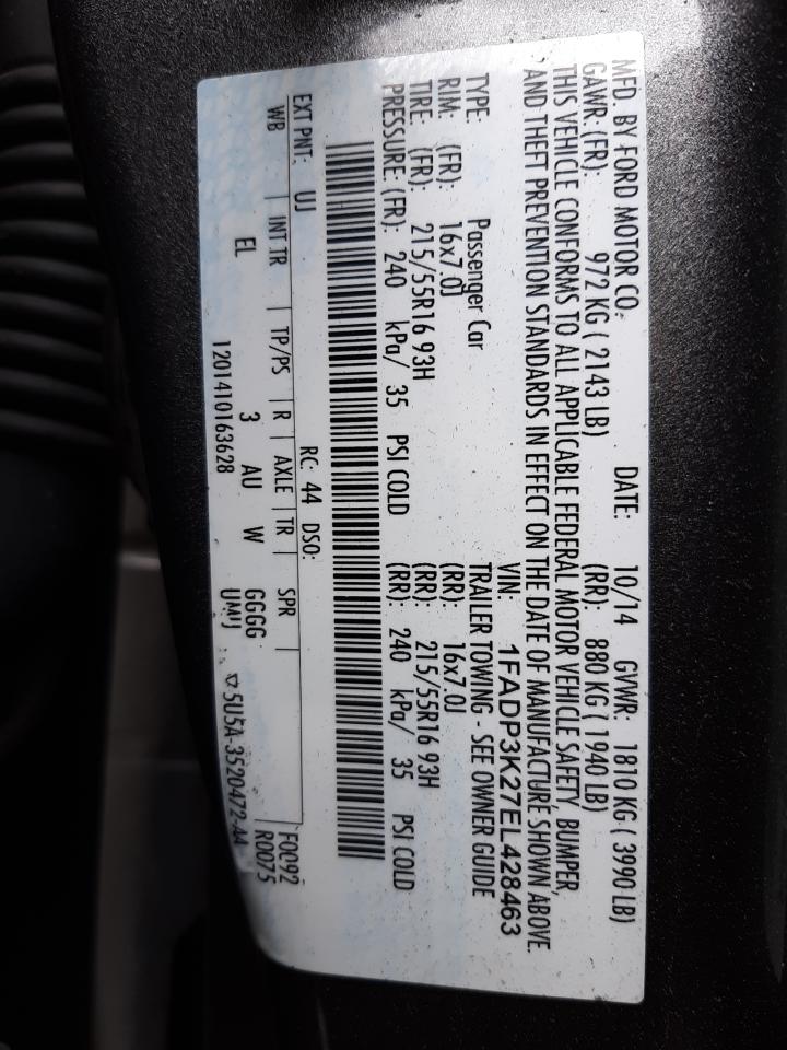 Photo 10 from auction – 2014 FORD FOCUS SE with VIN 1FADP3K27EL428463