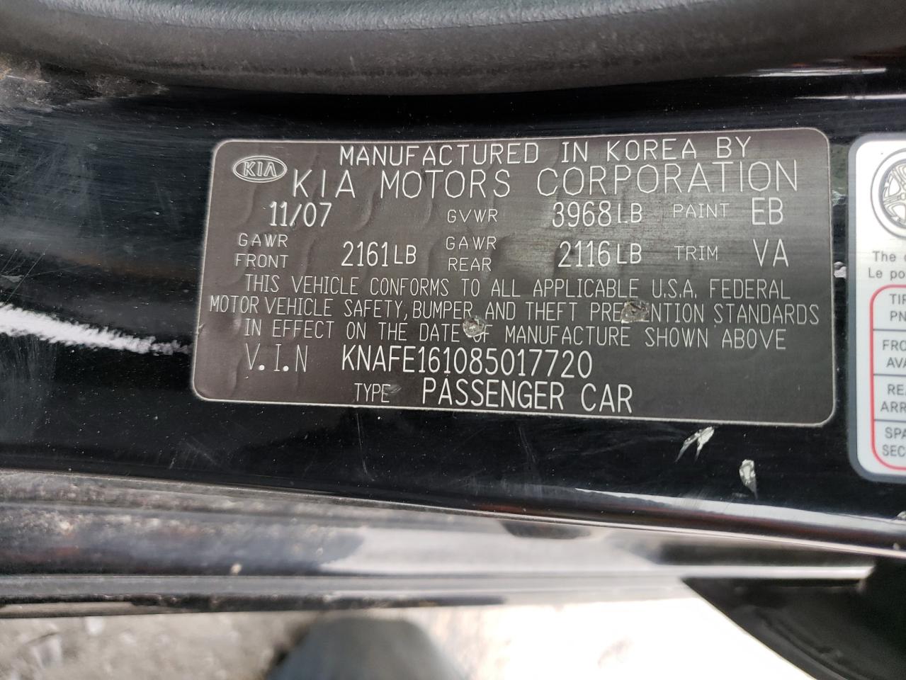 Photo 10 from auction – 2008 KIA SPECTRA5 5 with VIN KNAFE161085017720