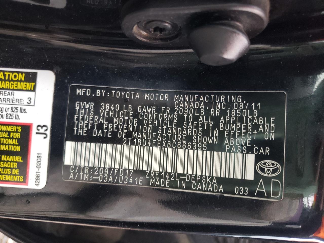 Photo 10 from auction – 2011 TOYOTA COROLLA with VIN 2T1BU4EEXBC666395