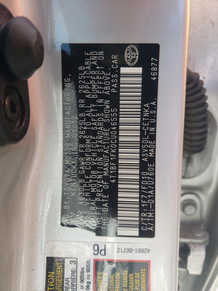 Photo 10 from auction – 2012 TOYOTA CAMRY BASE with VIN 4T1BF1FK0CU046555