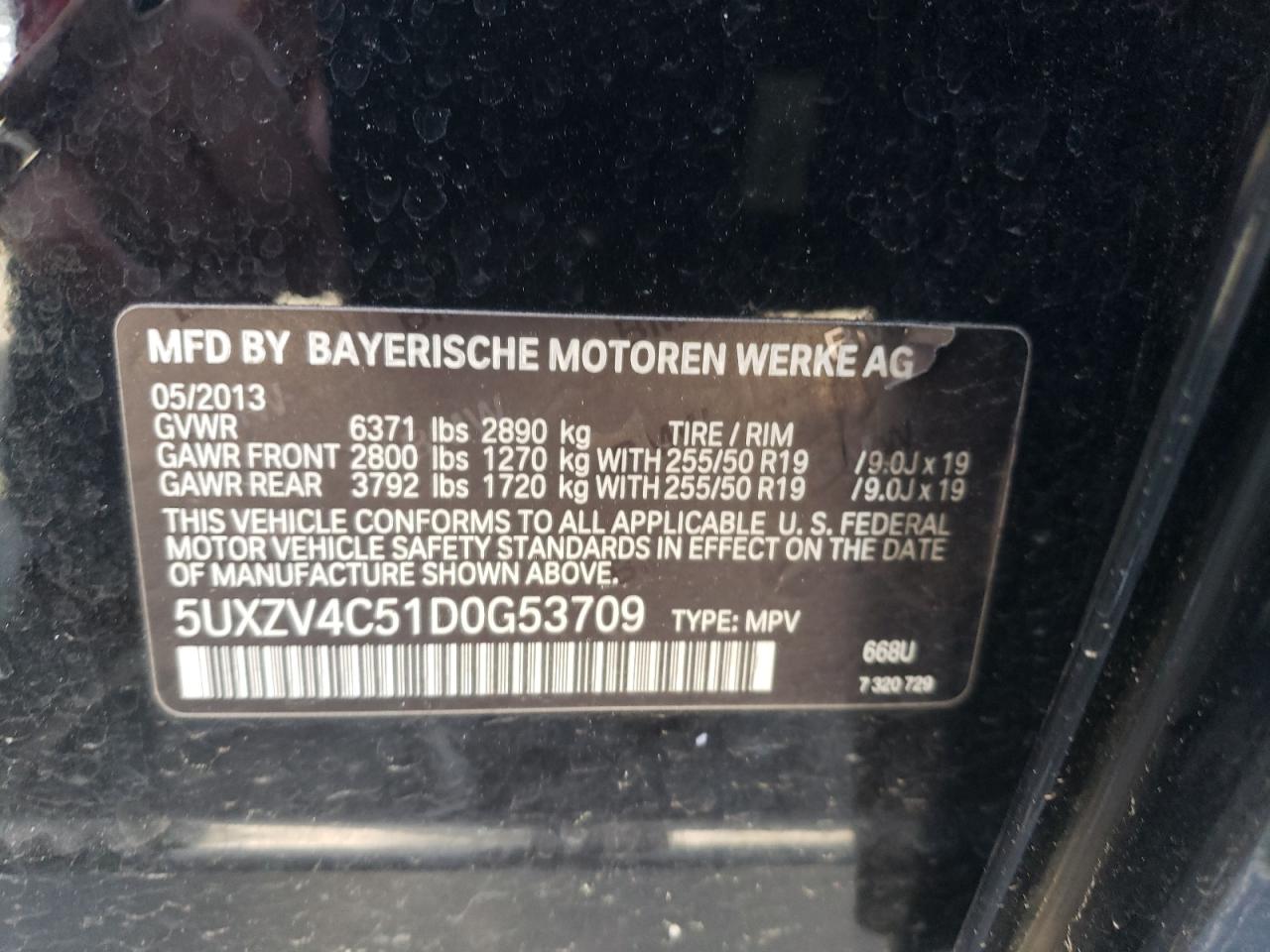 Photo 10 from auction – 2013 BMW X5 XDRIVE3 with VIN 5UXZV4C51D0G53709