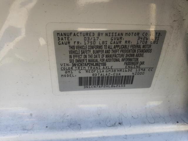 Photo 10 from auction – 2017 NISSAN VERSA S with VIN 3N1CN7AP2HL862155
