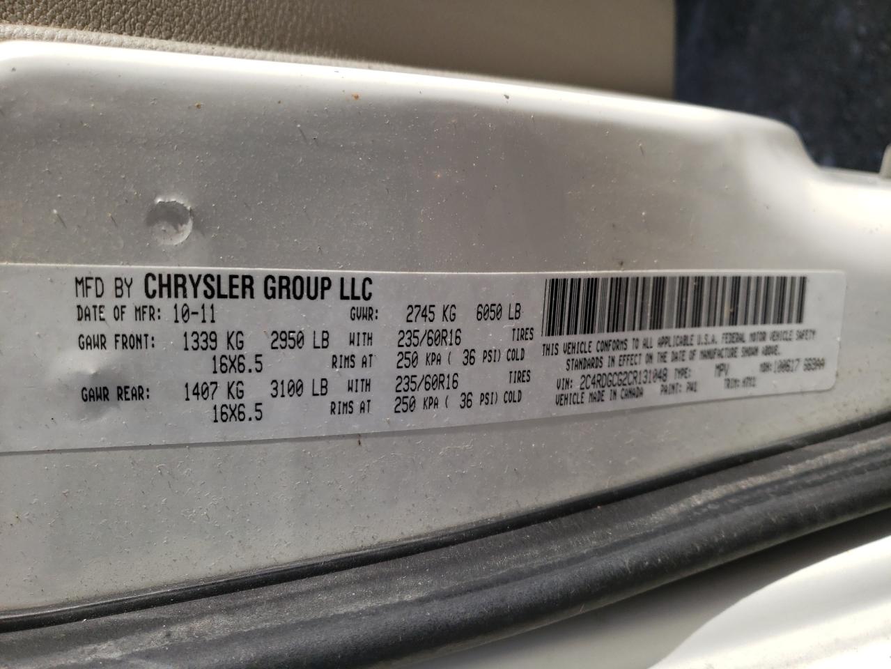 Photo 10 from auction – 2012 DODGE GRAND CARA with VIN 2C4RDGCG2CR131048