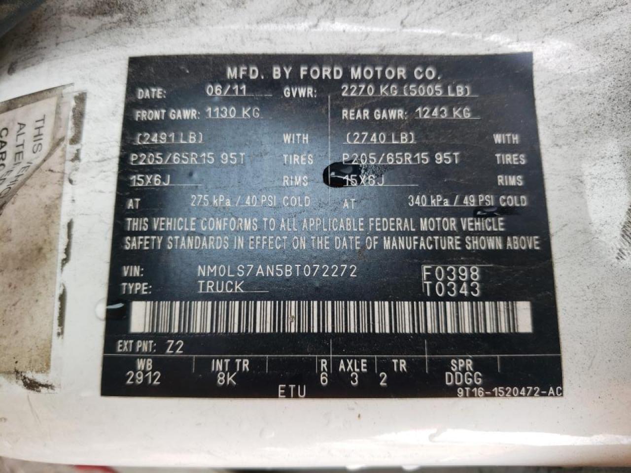 Zdjęcie 10 z aukcji – 2011 FORD TRANSIT CO z VIN NM0LS7AN5BT072272