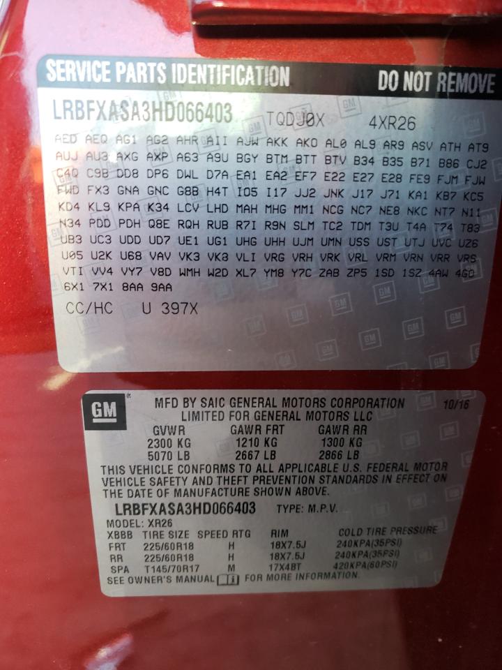 Photo 10 from auction – 2017 BUICK ENVISION P with VIN LRBFXASA3HD066403