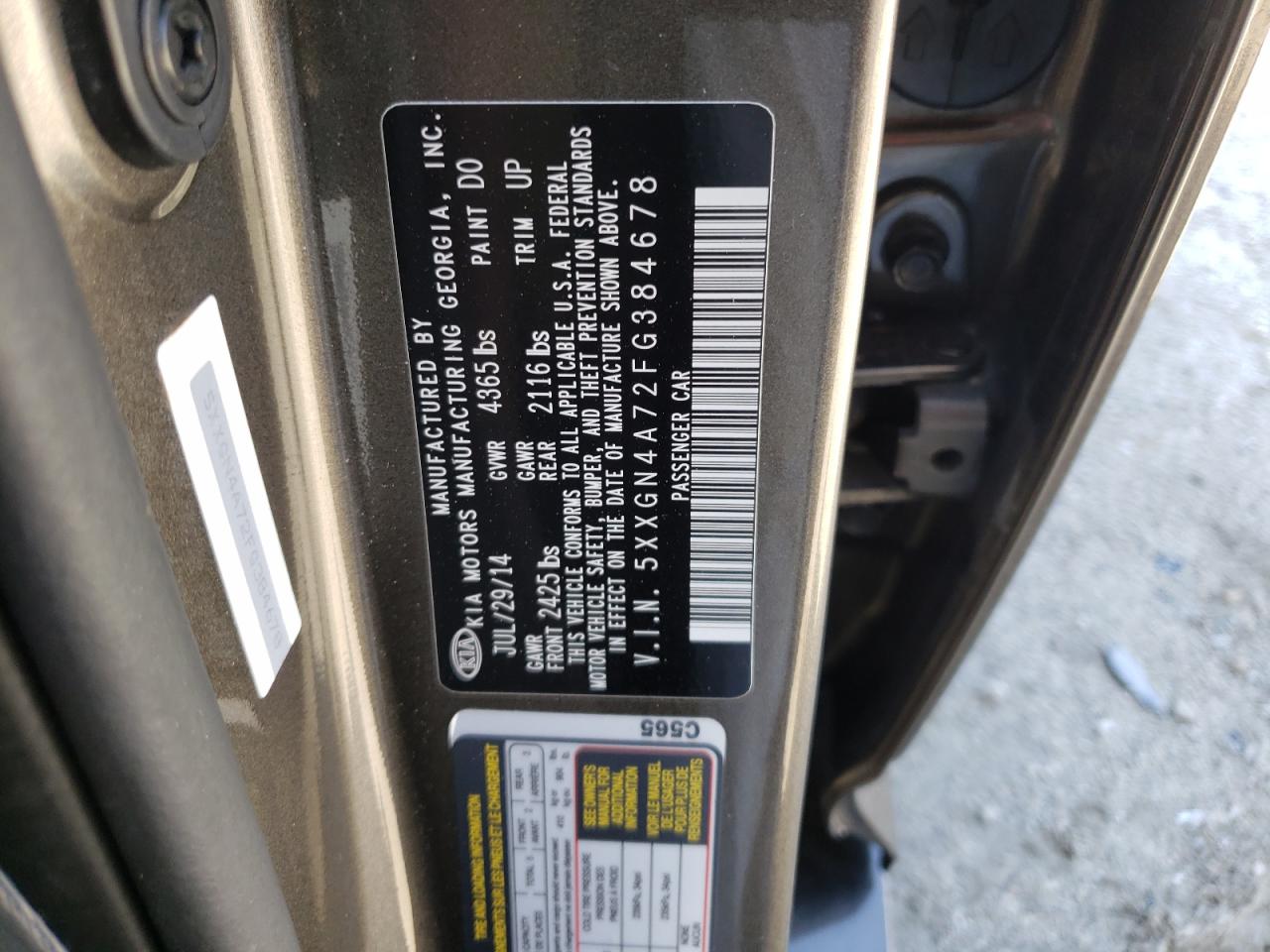 Photo 10 from auction – 2015 KIA OPTIMA EX with VIN 5XXGN4A72FG384678