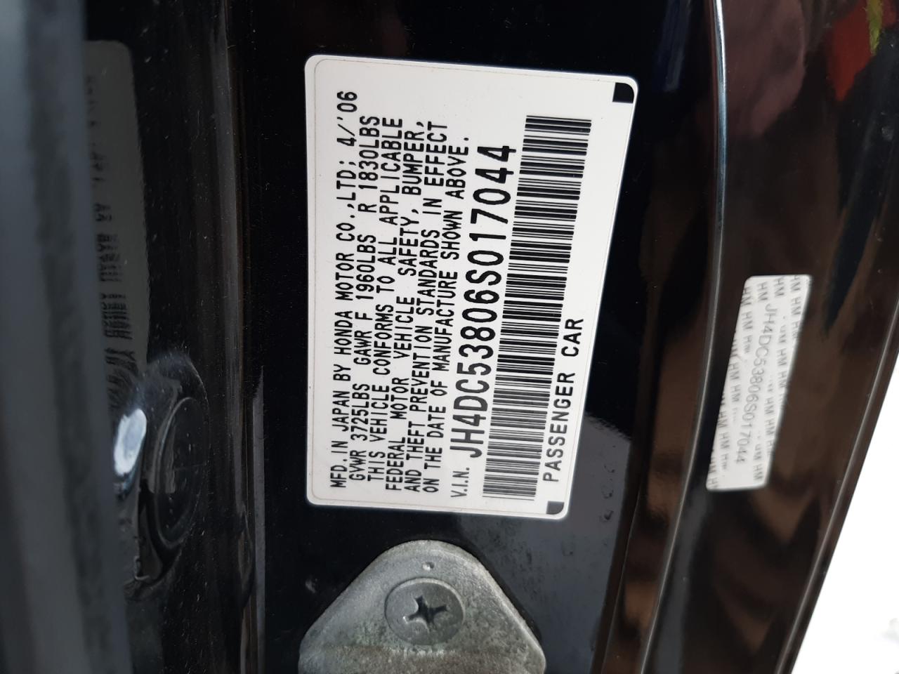 Photo 10 from auction – 2006 ACURA RSX with VIN JH4DC53806S017044