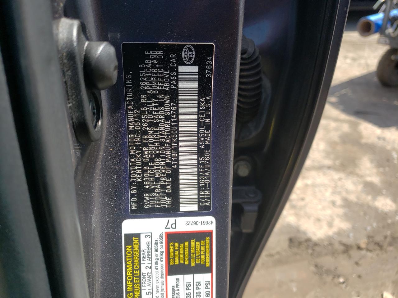 Photo 10 from auction – 2012 TOYOTA CAMRY BASE with VIN 4T1BF1FK5CU114767