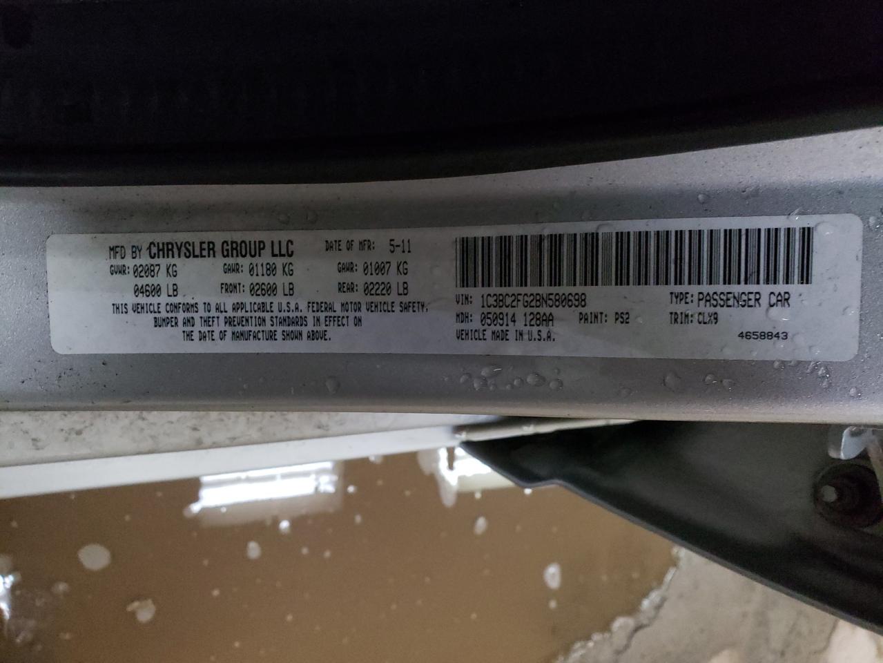 Photo 10 from auction – 2011 CHRYSLER 200 LIMITE with VIN 1C3BC2FG2BN580698
