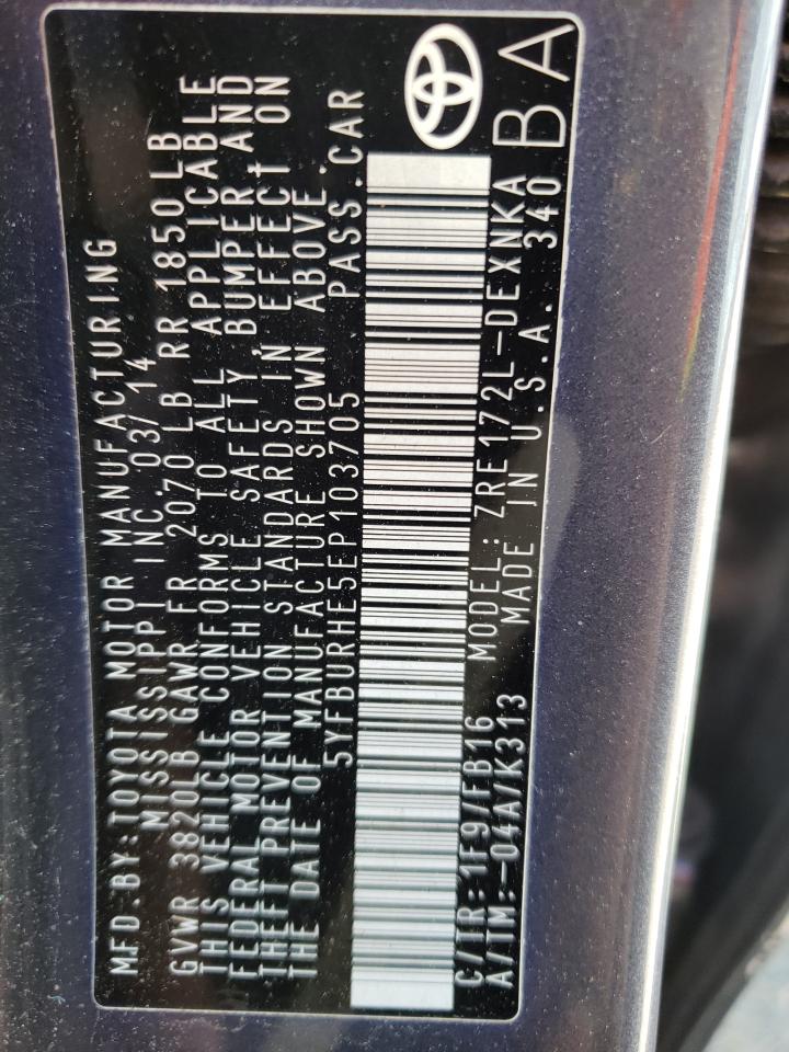Photo 10 from auction – 2014 TOYOTA COROLLA with VIN 5YFBURHE5EP103705
