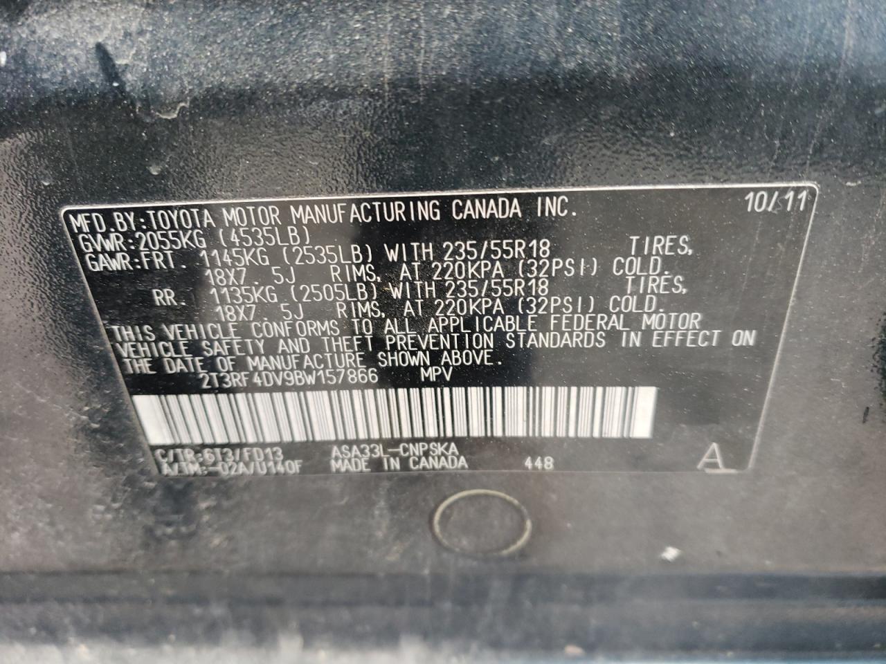 Photo 10 from auction – 2011 TOYOTA RAV4 SPORT with VIN 2T3RF4DV9BW157866