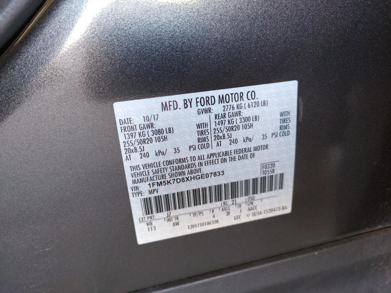Photo 10 from auction – 2017 FORD EXPLORER X with VIN 1FM5K7D8XHGE07833