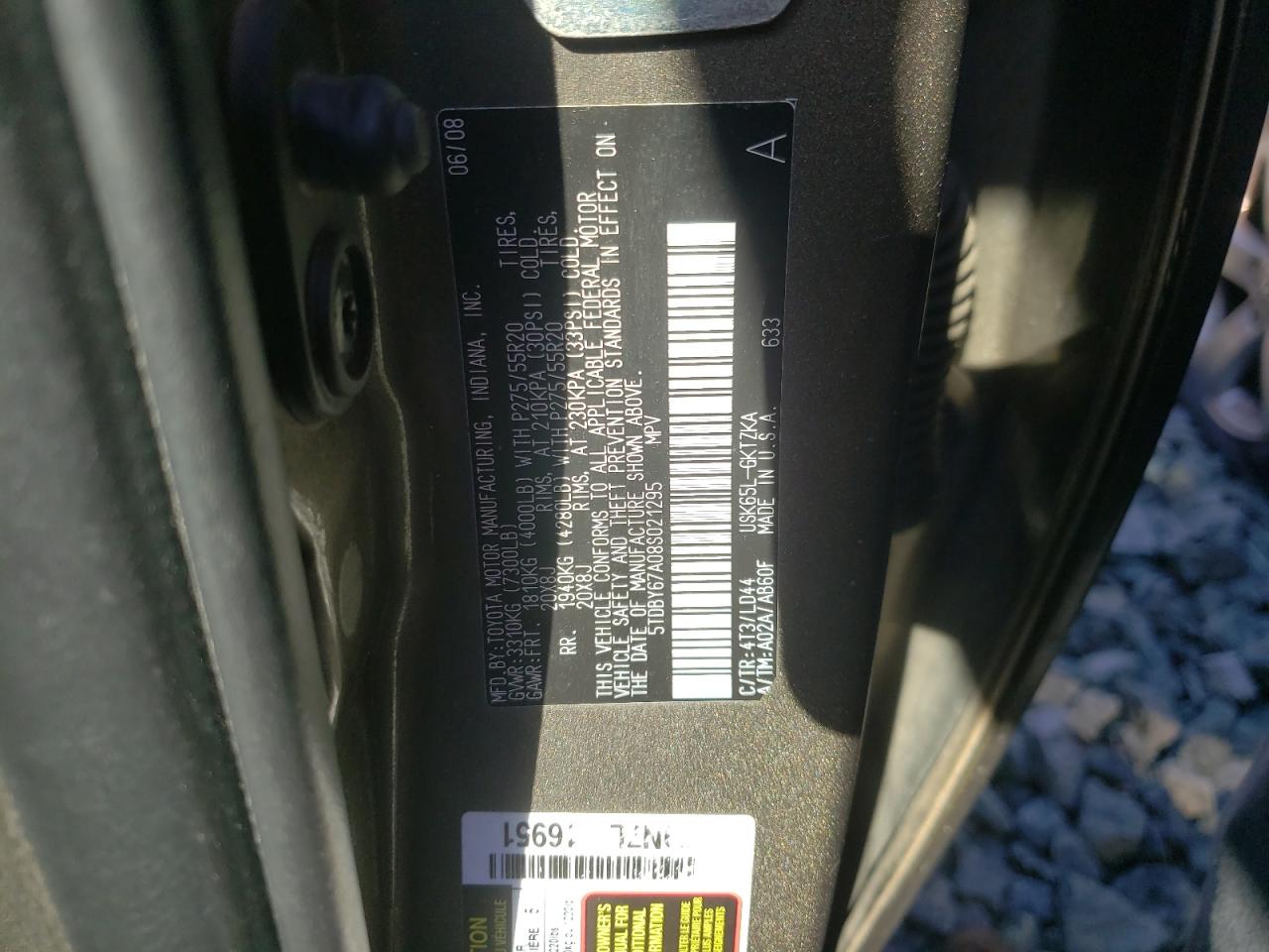 Photo 10 from auction – 2008 TOYOTA SEQUOIA PL with VIN 5TDBY67A08S021295