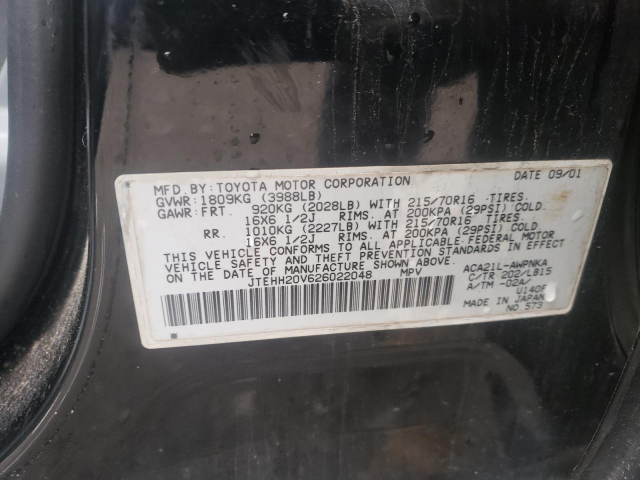 Zdjęcie 10 z aukcji – 2002 TOYOTA RAV4 z VIN JTEHH20V626022048