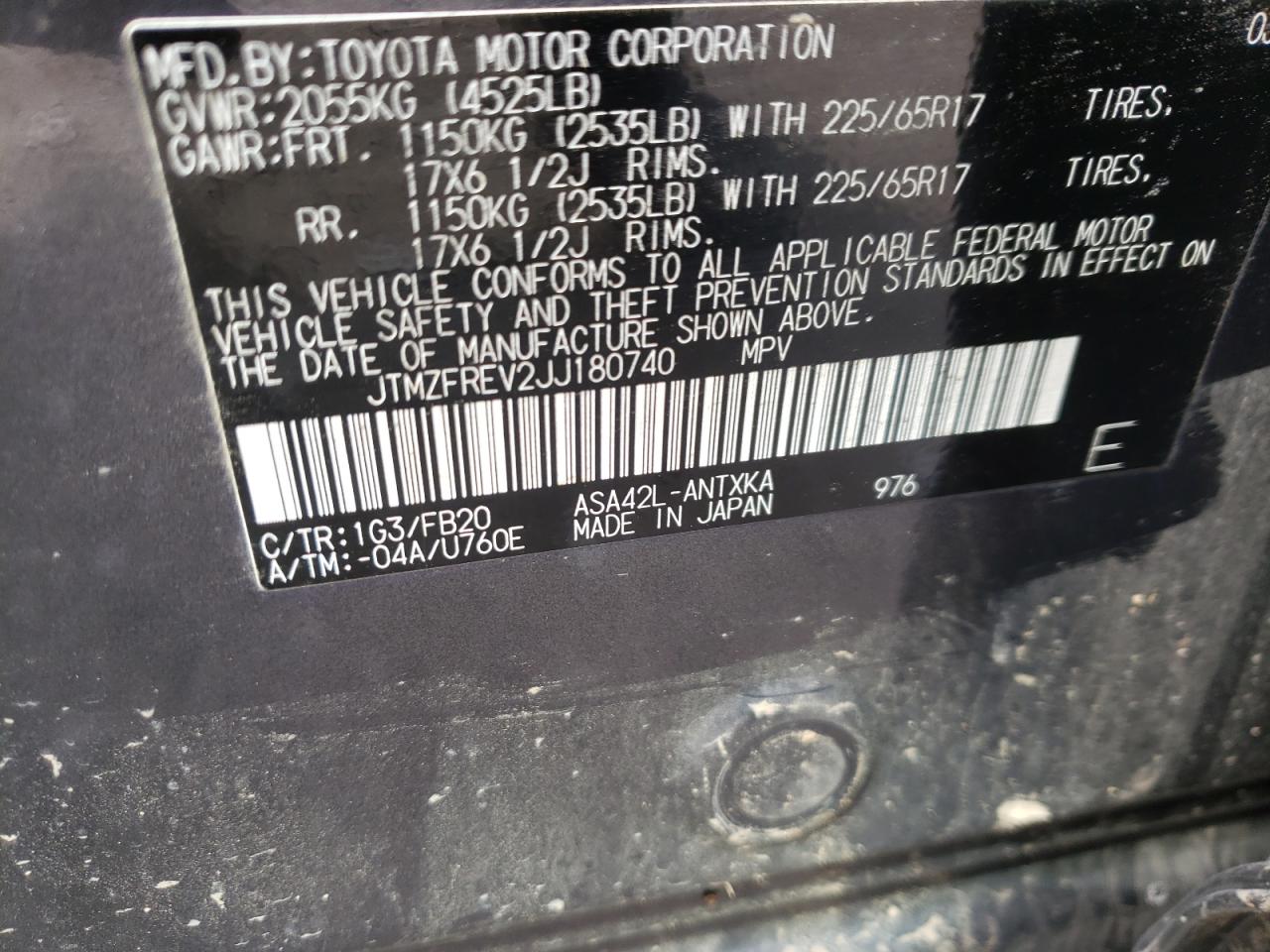 Photo 10 from auction – 2018 TOYOTA RAV4 LE with VIN JTMZFREV2JJ180740