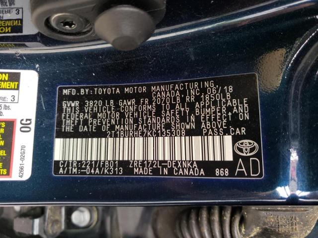 Photo 10 from auction – 2019 TOYOTA COROLLA L with VIN 2T1BURHE7KC135308