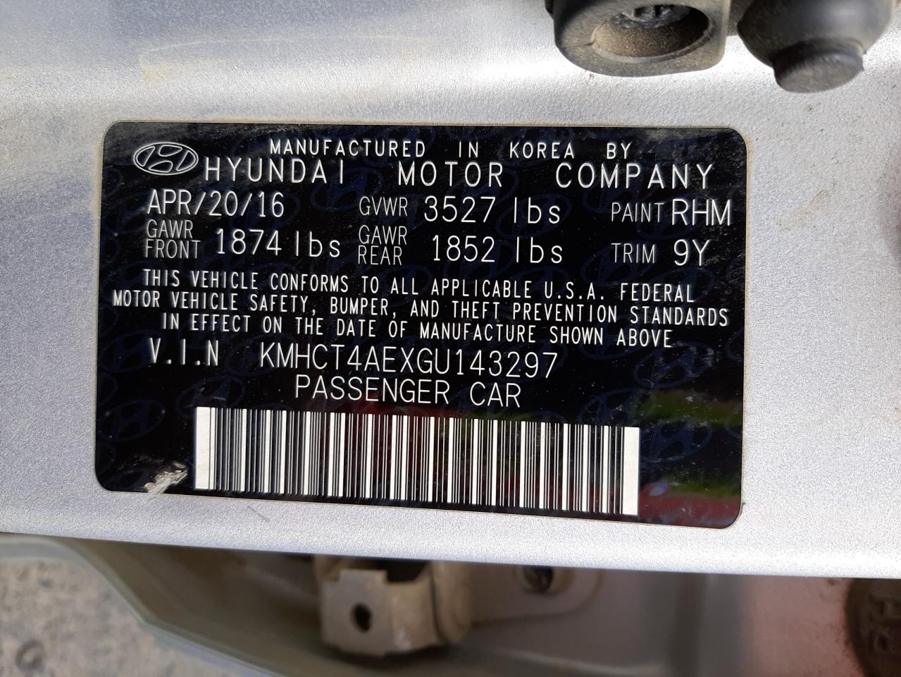 Photo 10 from auction – 2016 HYUNDAI ACCENT SE with VIN KMHCT4AEXGU143297