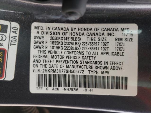 Photo 10 from auction – 2016 HONDA CR-V EXL with VIN 2HKRM3H77GH505772