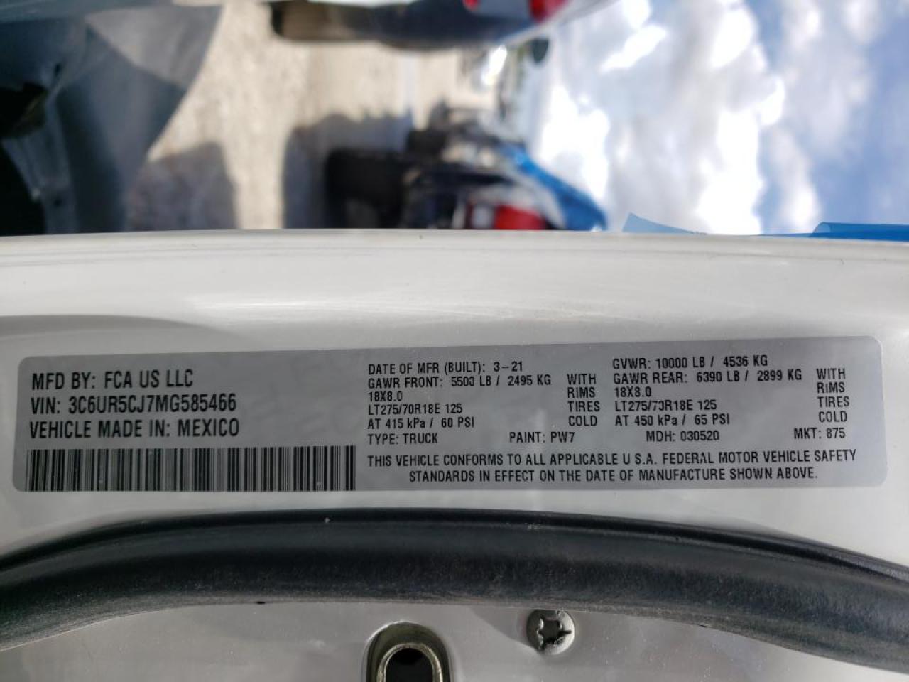 Photo 10 from auction – 2021 RAM 2500 TRADE with VIN 3C6UR5CJ7MG585466