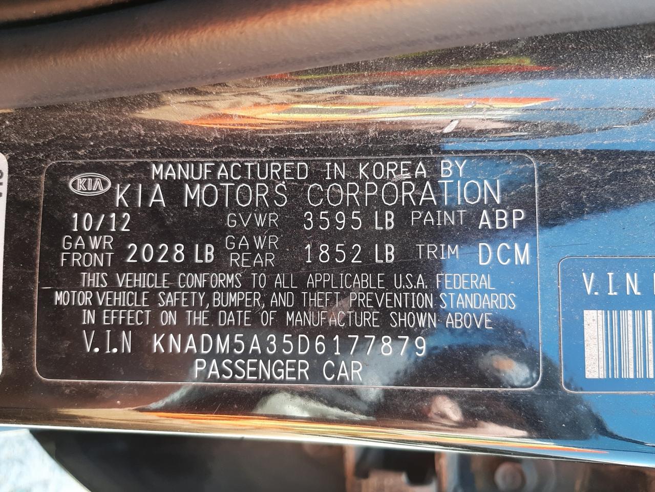 Photo 10 from auction – 2013 KIA RIO LX with VIN KNADM5A35D6177879