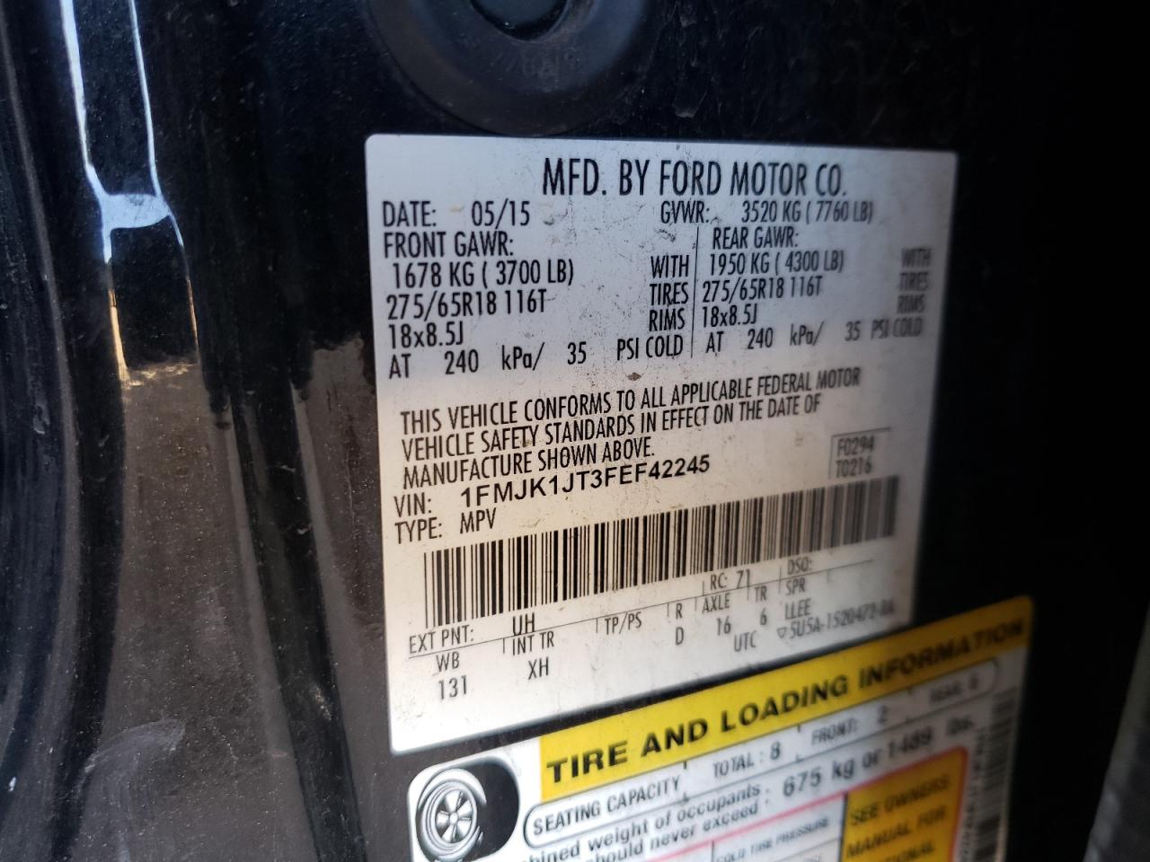 Photo 10 from auction – 2015 FORD EXPEDITION with VIN 1FMJK1JT3FEF42245