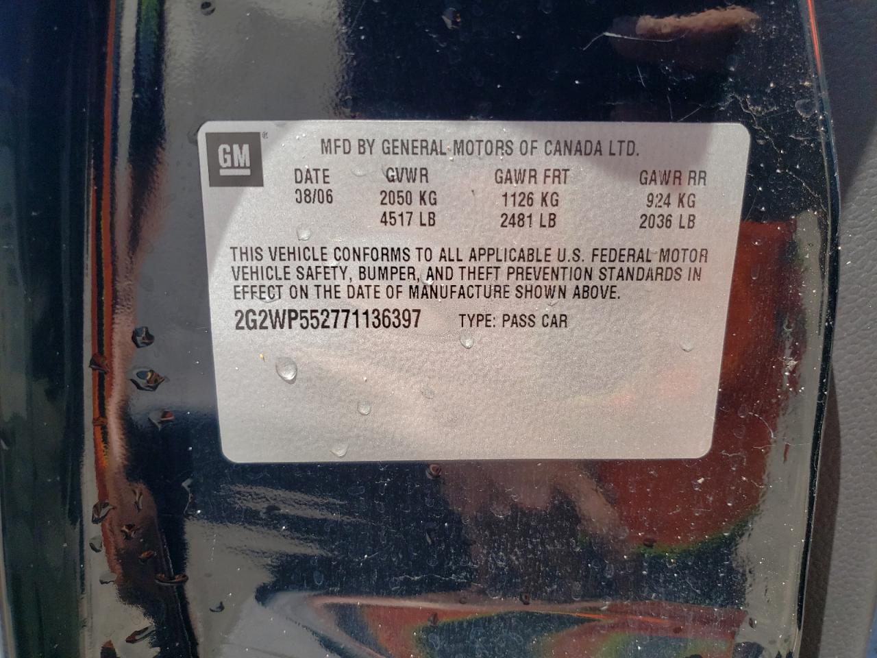 Photo 10 from auction – 2007 PONTIAC GRAND PRIX with VIN 2G2WP552771136397