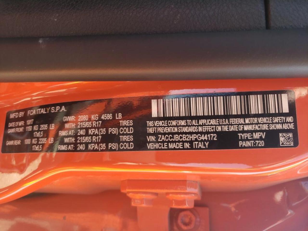 Photo 10 from auction – 2017 JEEP RENEGADE T with VIN ZACCJBCB2HPG44172