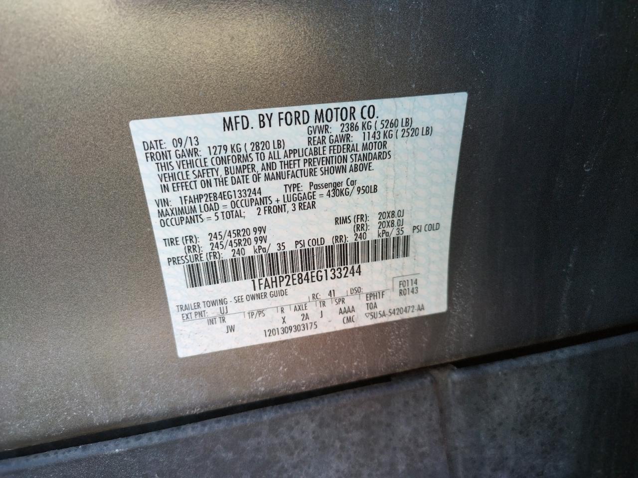Photo 10 from auction – 2014 FORD TAURUS SEL with VIN 1FAHP2E84EG133244