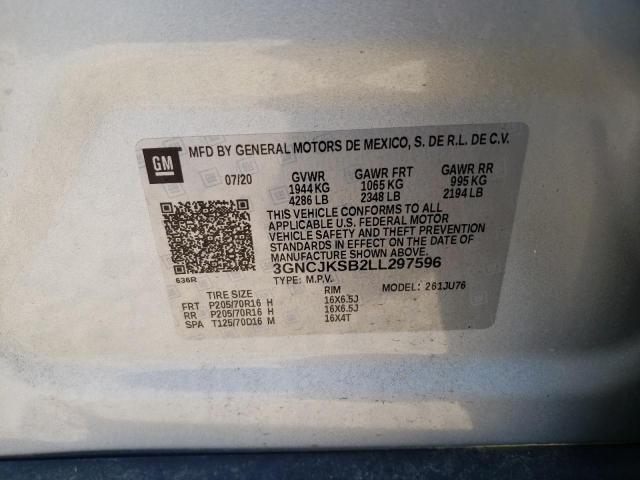 Photo 10 from auction – 2020 CHEVROLET TRAX LS with VIN 3GNCJKSB2LL297596