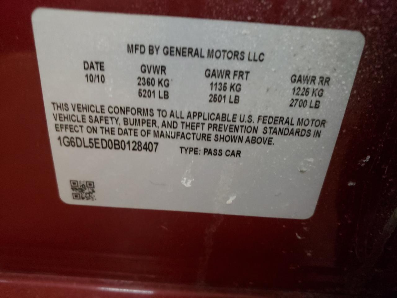 Photo 10 from auction – 2011 CADILLAC CTS PERFOR with VIN 1G6DL5ED0B0128407