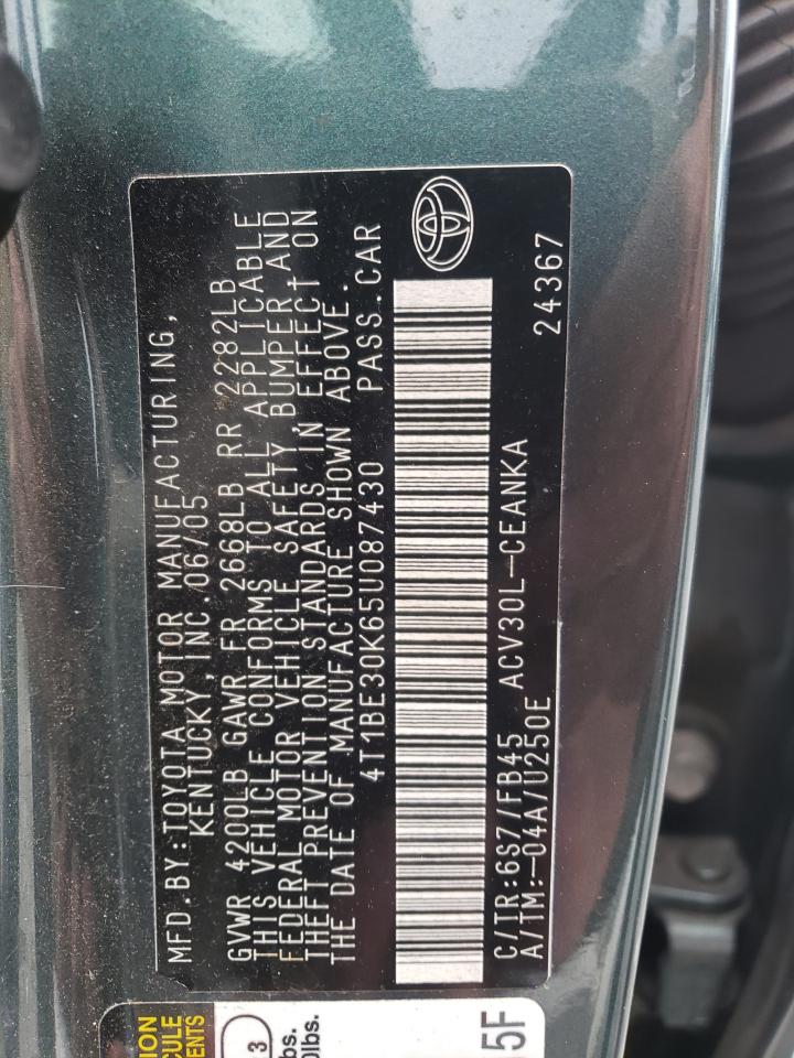 Photo 10 from auction – 2005 TOYOTA CAMRY LE with VIN 4T1BE30K65U087430