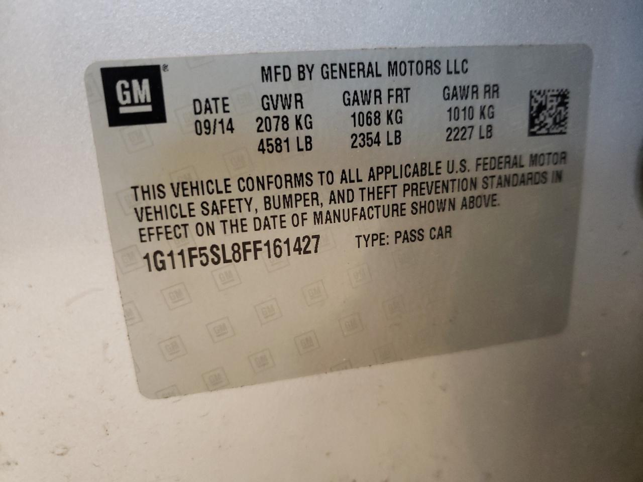 Photo 10 from auction – 2015 CHEVROLET MALIBU LTZ with VIN 1G11F5SL8FF161427
