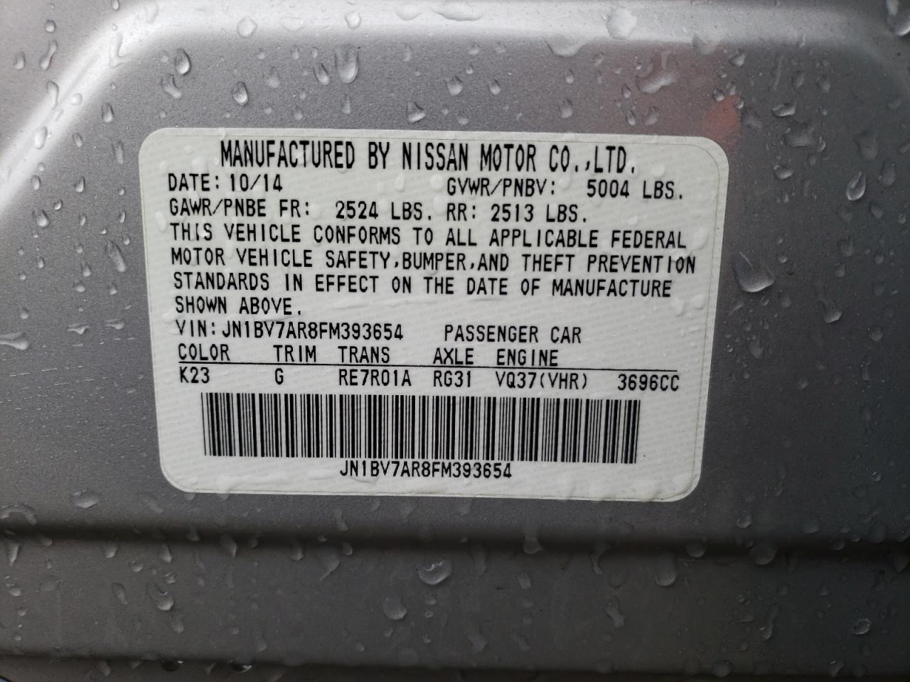 Photo 10 from auction – 2015 INFINITI Q50 BASE with VIN JN1BV7AR8FM393654