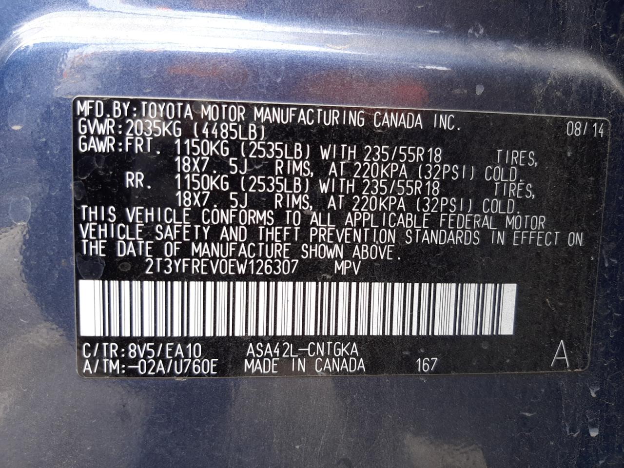 Photo 10 from auction – 2014 TOYOTA RAV4 LIMIT with VIN 2T3YFREV0EW126307
