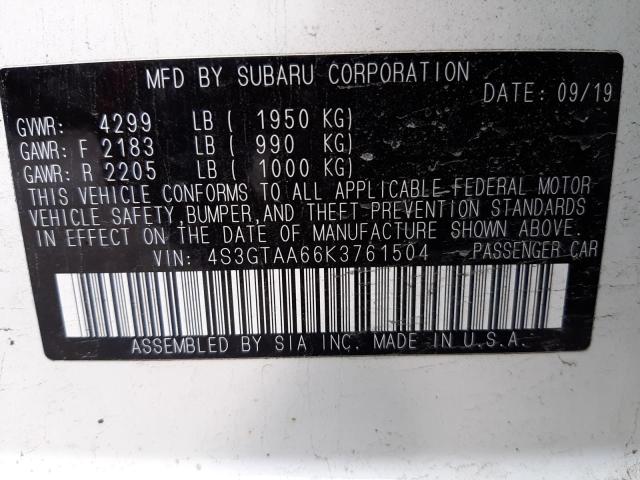 Photo 10 from auction – 2019 SUBARU IMPREZA with VIN 4S3GTAA66K3761504