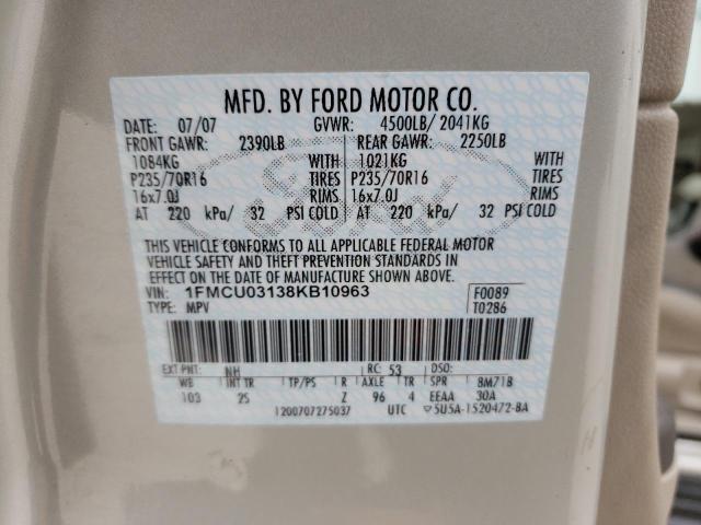 Photo 10 from auction – 2008 FORD ESCAPE XLT with VIN 1FMCU03138KB10963