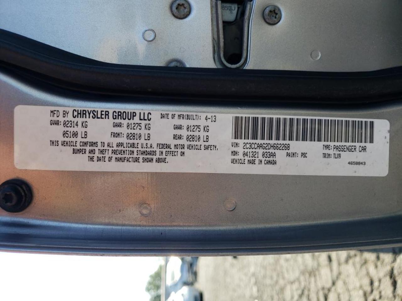 Photo 10 from auction – 2013 CHRYSLER 300 with VIN 2C3CCAAG2DH662268