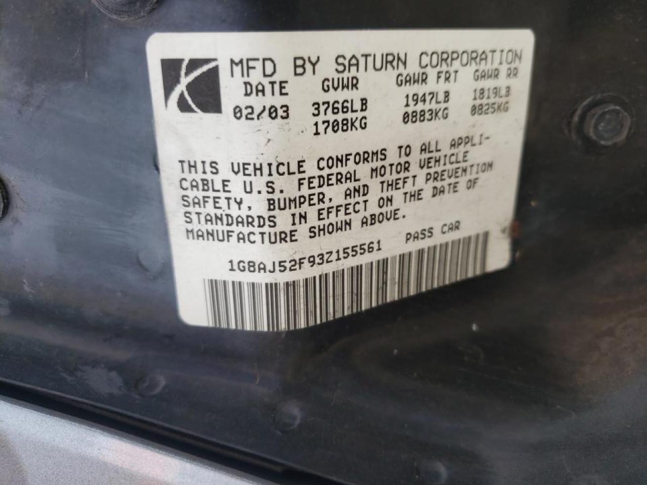 Photo 10 from auction – 2003 SATURN ION LEVEL with VIN 1G8AJ52F93Z155561