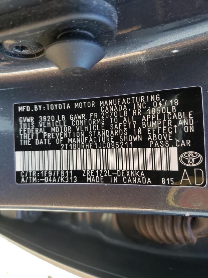 Photo 10 from auction – 2018 TOYOTA COROLLA L with VIN 2T1BURHE1JC095211