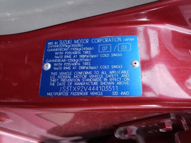 Photo 10 from auction – 2004 SUZUKI XL7 EX with VIN JS3TX92V444103511