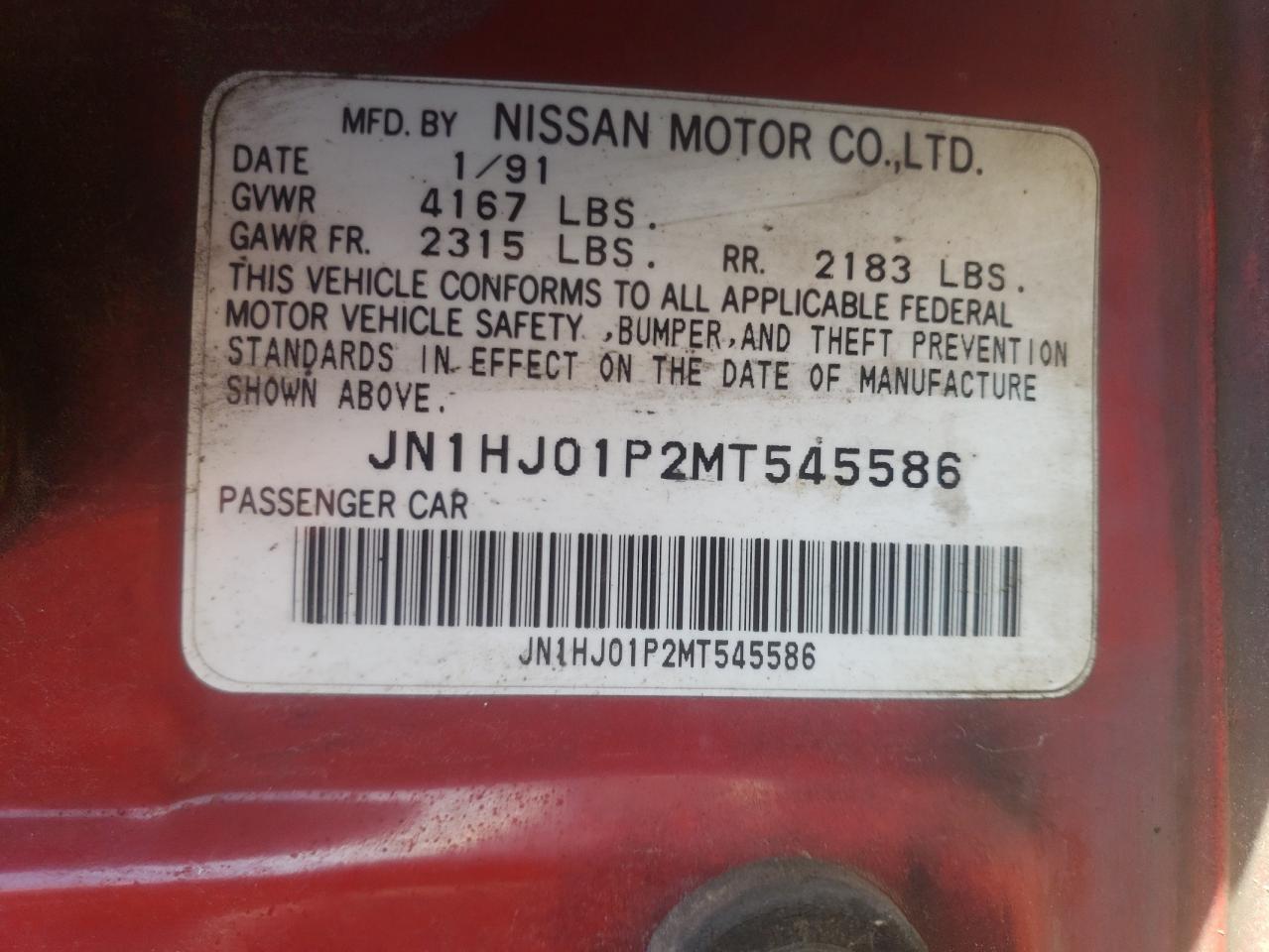 Photo 10 from auction – 1991 NISSAN MAXIMA with VIN JN1HJ01P2MT545586