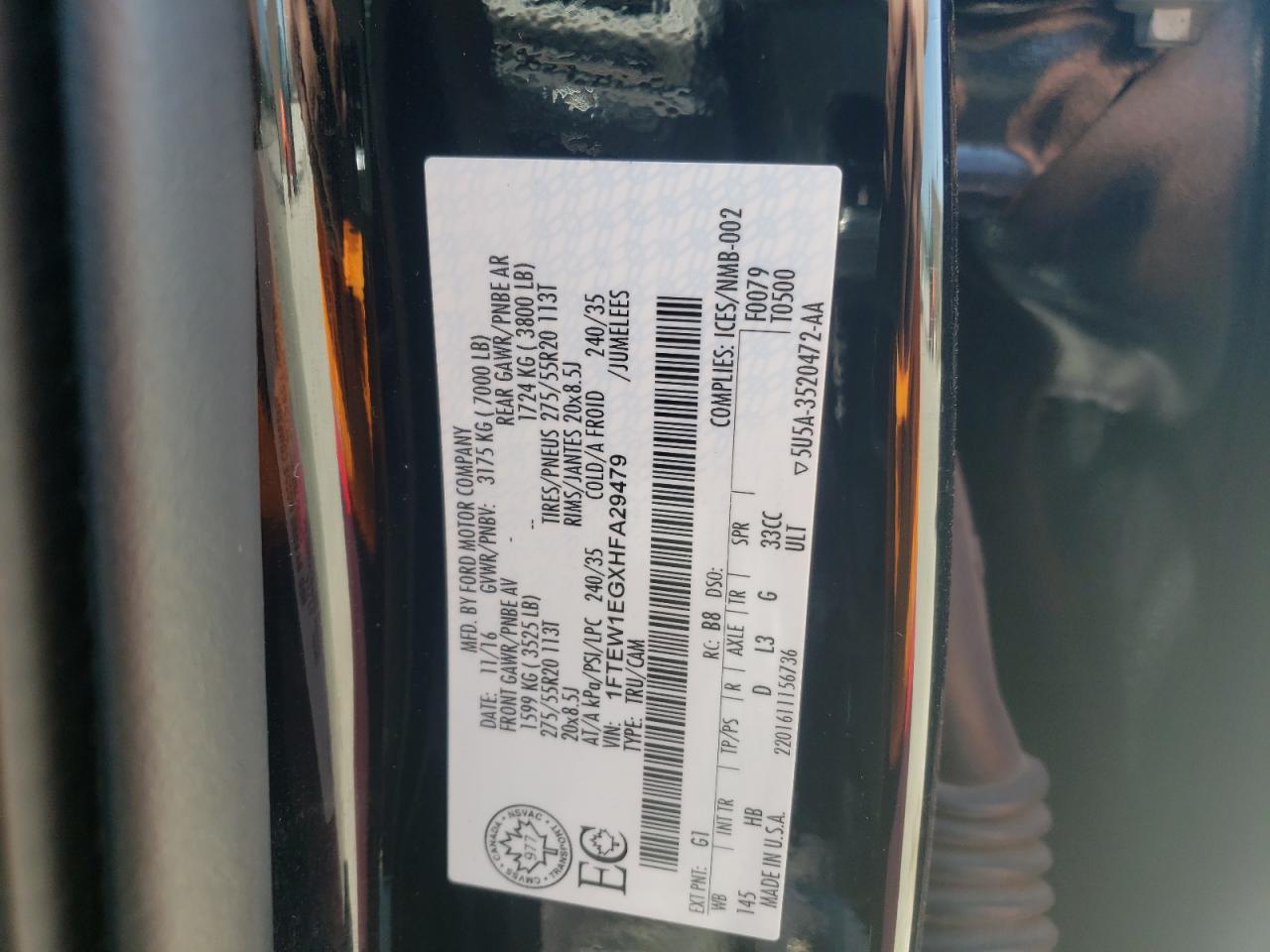 Photo 10 from auction – 2017 FORD F150 SUPER with VIN 1FTEW1EGXHFA29479