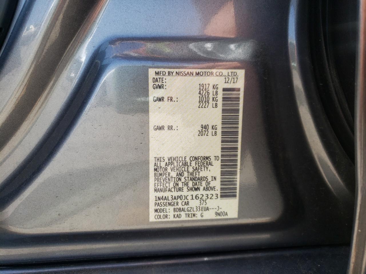 Photo 10 from auction – 2018 NISSAN ALTIMA 2.5 with VIN 1N4AL3AP0JC162323