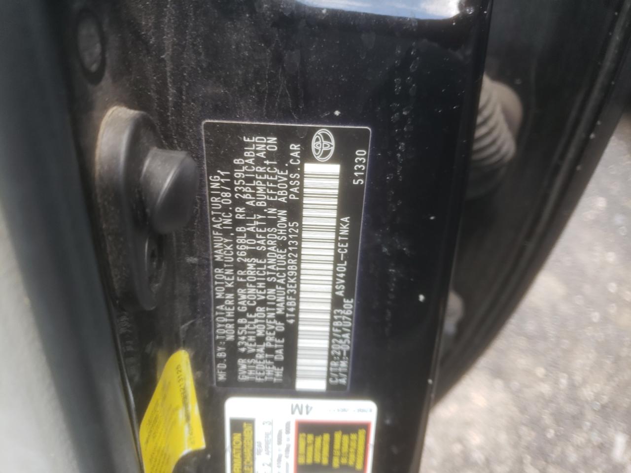 Photo 10 from auction – 2011 TOYOTA CAMRY BASE with VIN 4T4BF3EK9BR213125